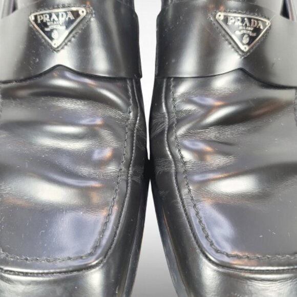 Prada Brushed Leather Triangle Logo Loafers Size: 8.5 - Picture 14 of 16